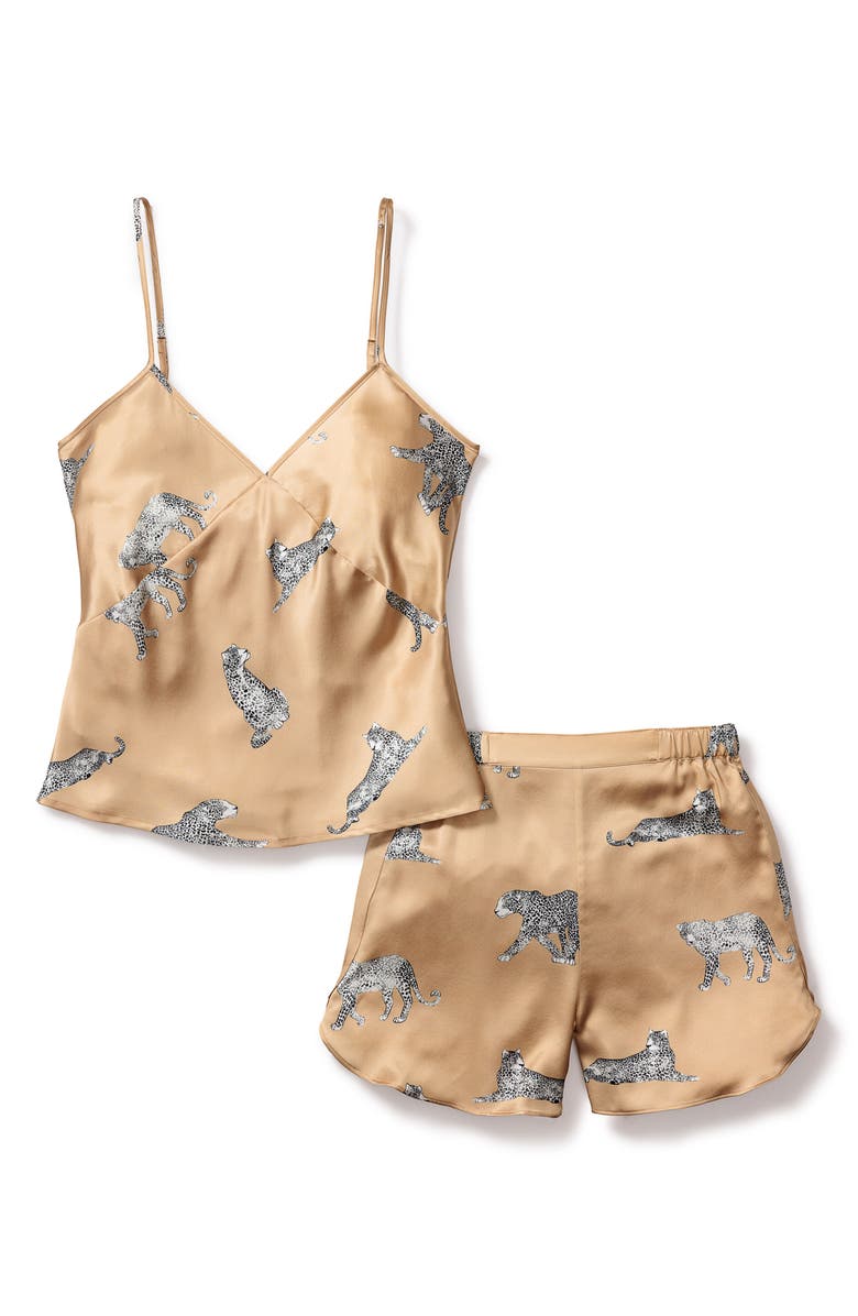 Petite Plume Panther Print Mulberry Silk Cami Pajamas, Alternate, color,
