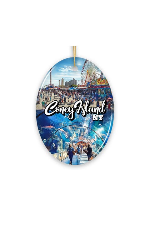 Coney Island Boardwalk Amusement Oval Ceramic Ornament