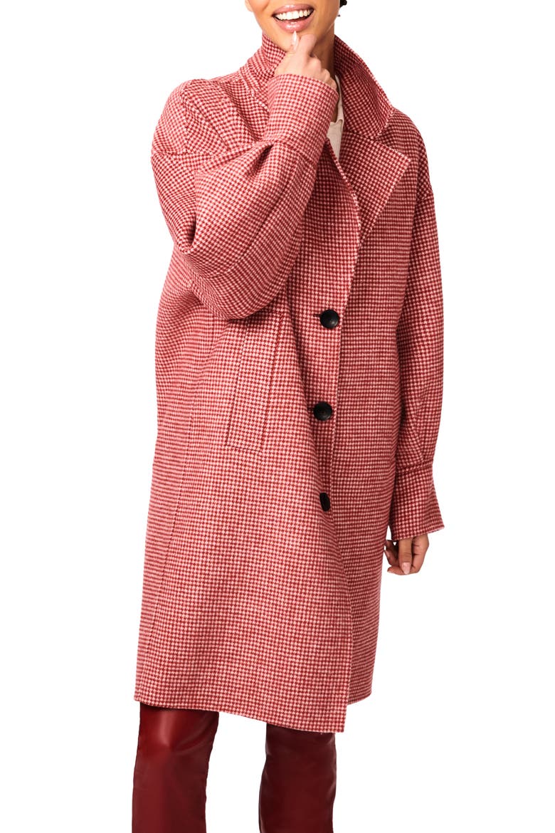 Houndstooth Check Wool Blend Coat, Alternate, color, RED WHITE