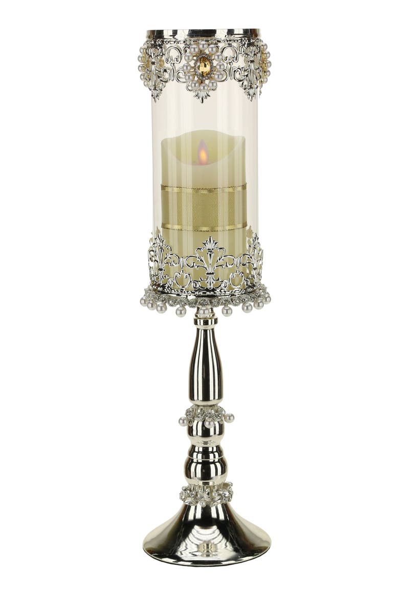 Jeweled Hurricane Pillarholder, Small, Main, color, Silver