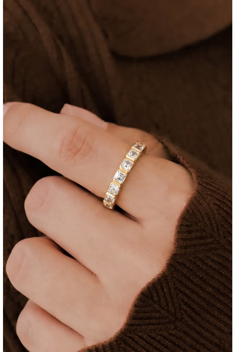 Emerald Cut Birthstone Eternity Ring, Alternate, color, April Diamond