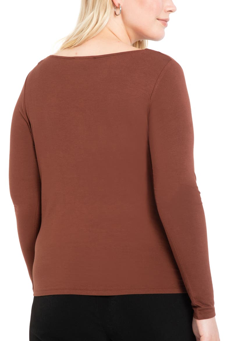 Asymmetrical Neck Long Sleeve Top, Alternate, color, CHOCOLATE FONDANT