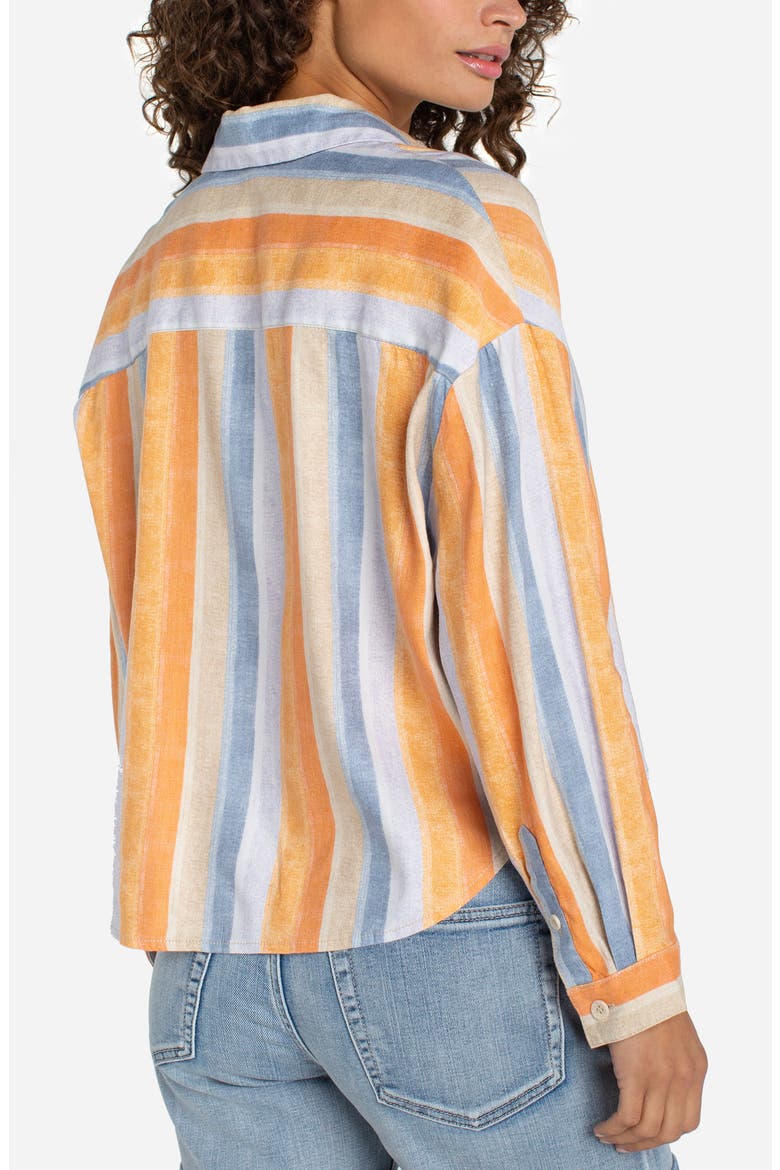 Relaxed Stripe Linen Blend Button-Up Shirt, Alternate, color, ORANGE MULTI STRIPE