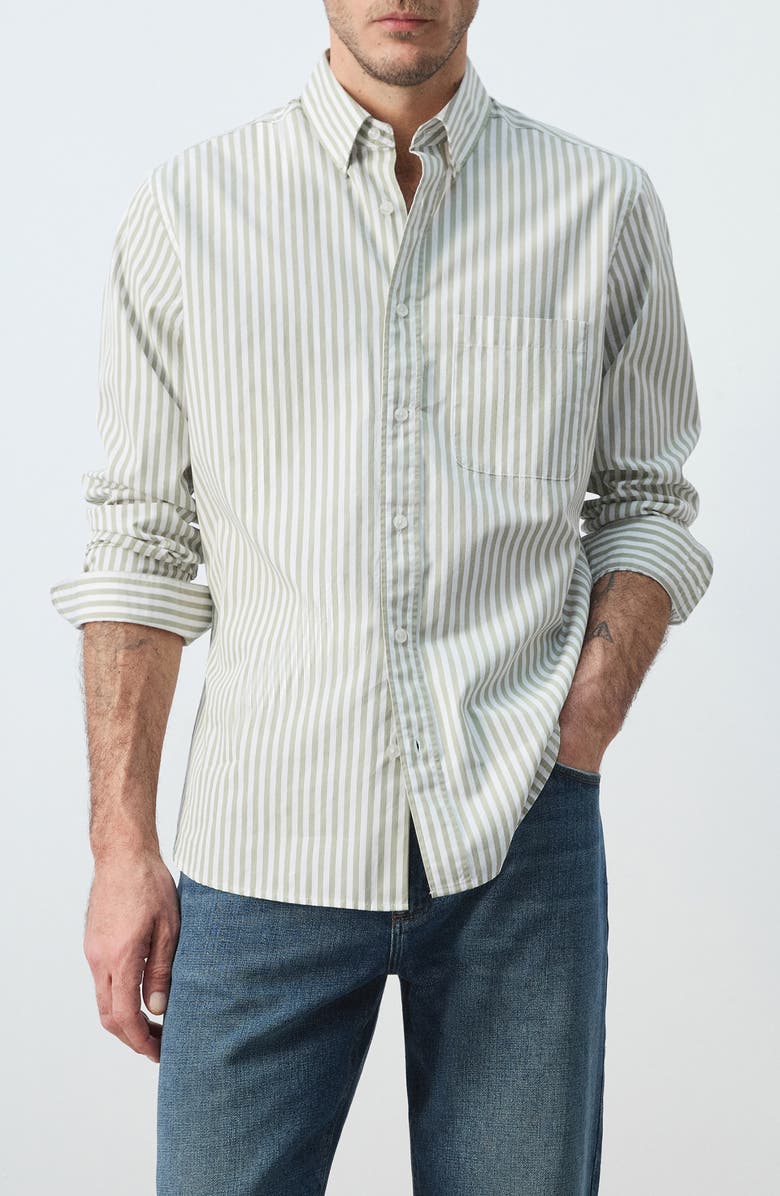 MANGO Regular Fit Stripe Button-Up Shirt, Main, color, Pastel Green