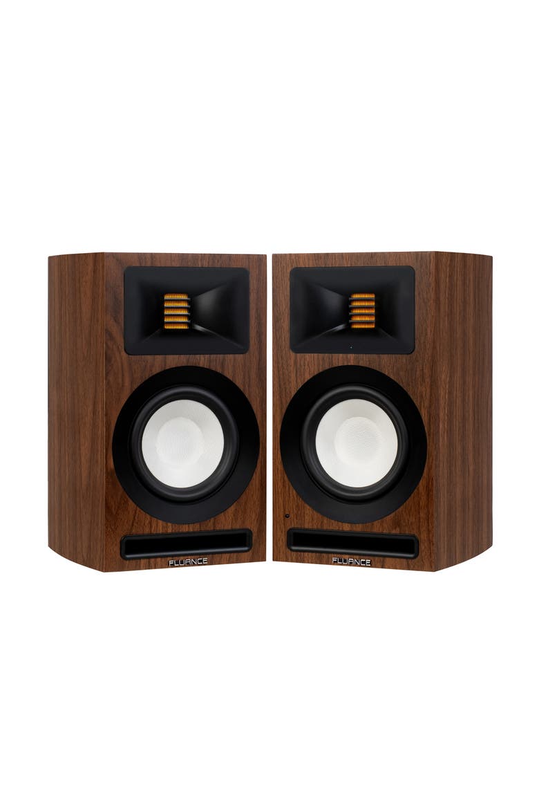 Ri71 Powered Bookshelf Speakers with AMT Tweeters, 5" Drivers, 120W Amp, Main, color, Walunt
