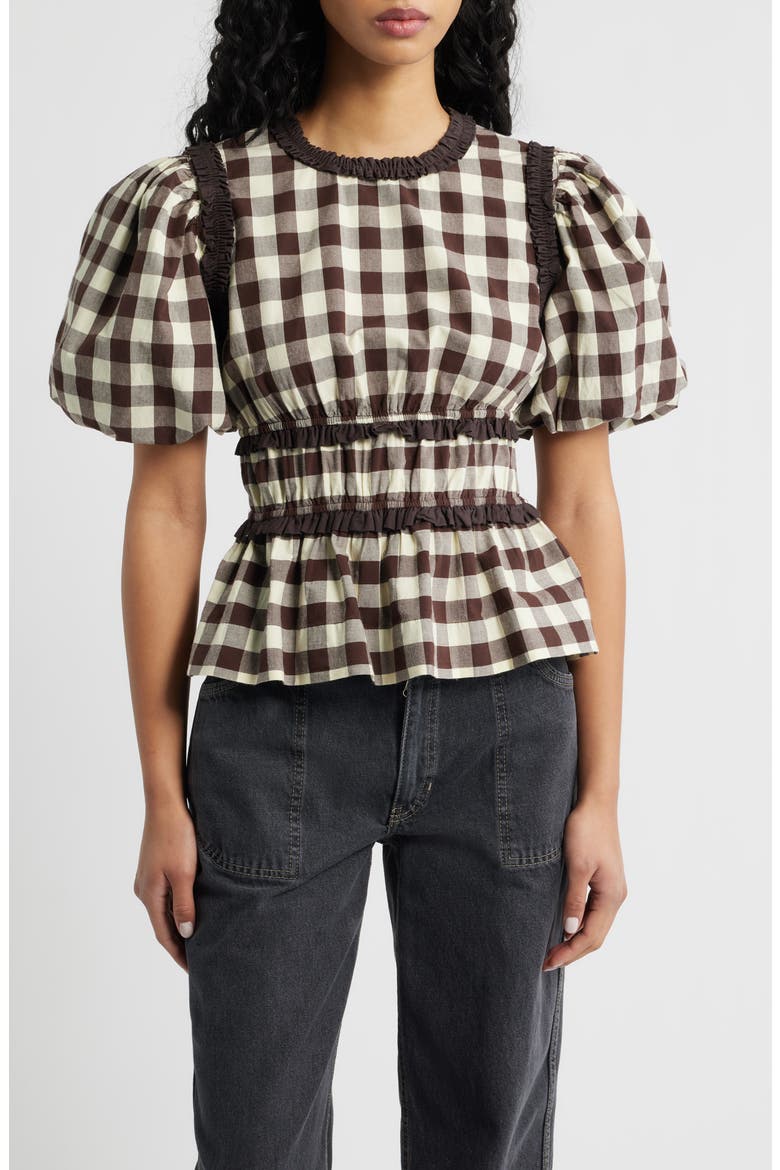 Everly Ruffle Puff Sleeve Peplum Top, Main, color, BUTTER