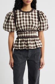 Damson Madder Everly Ruffle Puff Sleeve Peplum Top