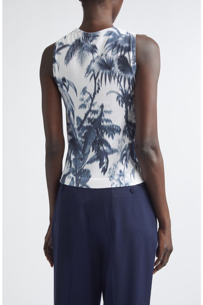 Print Palm Leaf Sleeveless Cotton Blend Sweater, Alternate, color, NAVY/ WHITE