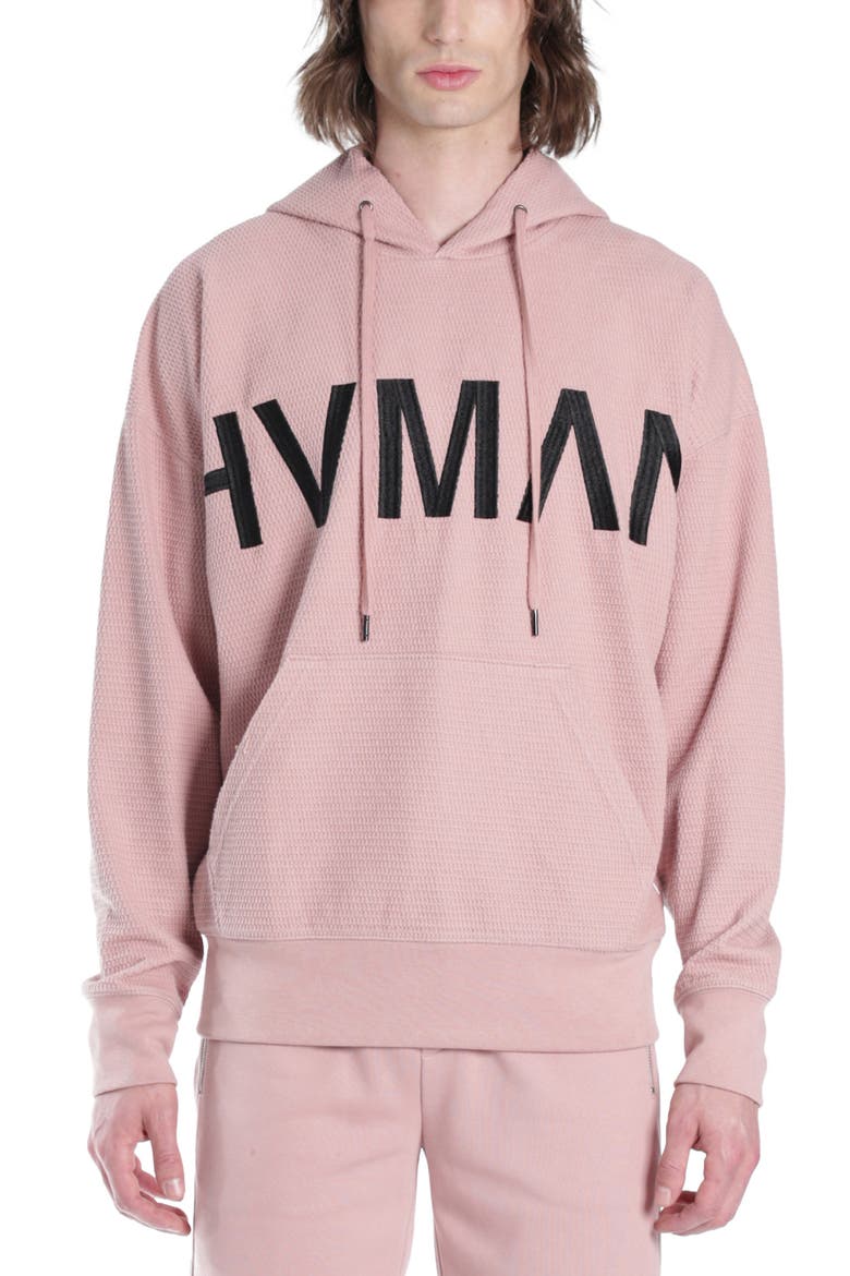 Waffle Knt Logo Hoodie, Main, color, DUSTY PINK WAFFLE KNIT