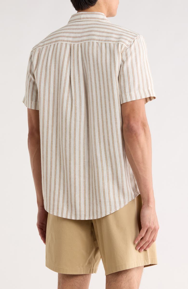 Nordstrom Short Sleeve Linen Blend Shirt, Alternate, color, Tan Arthur Stripe