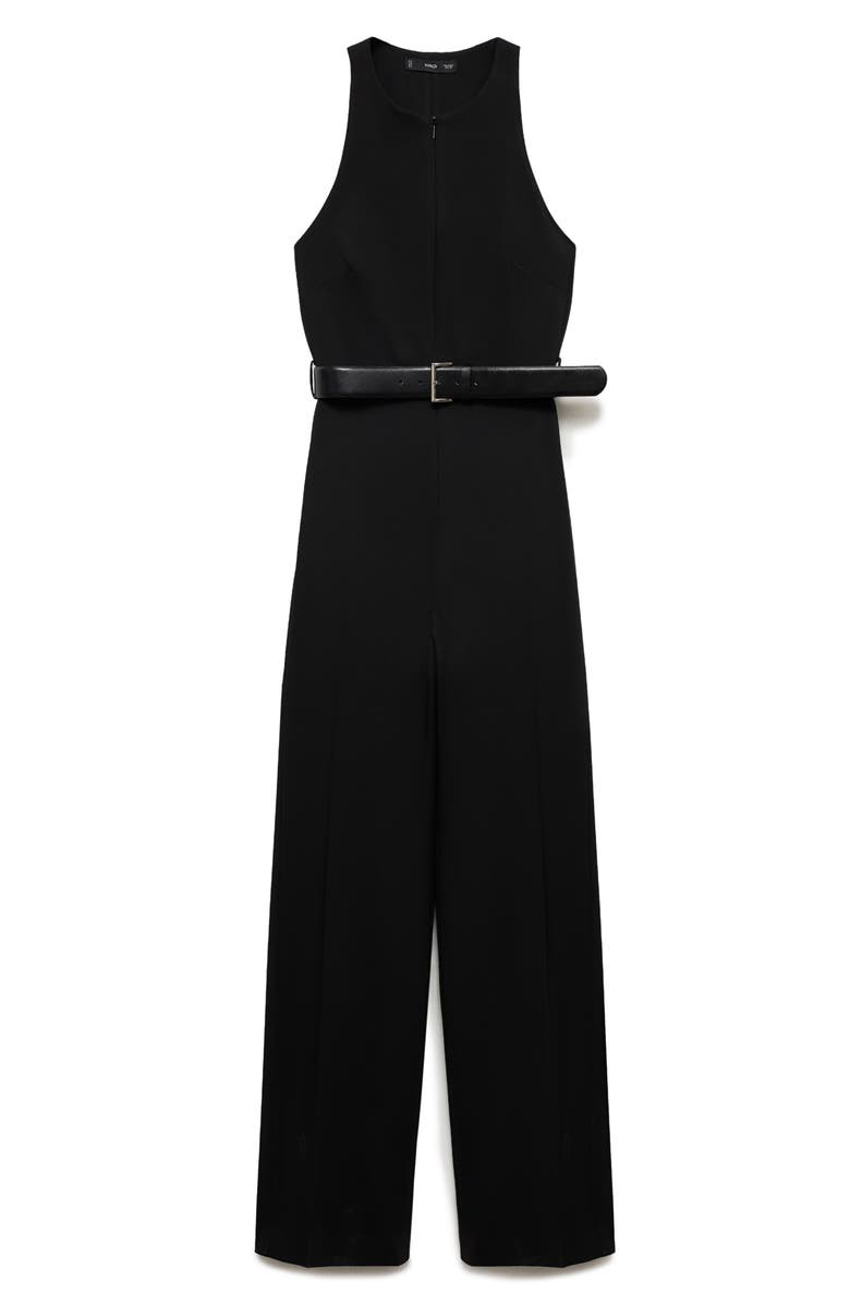 MANGO Front Zip Belted Sleeveless Jumpsuit, Main, color, 