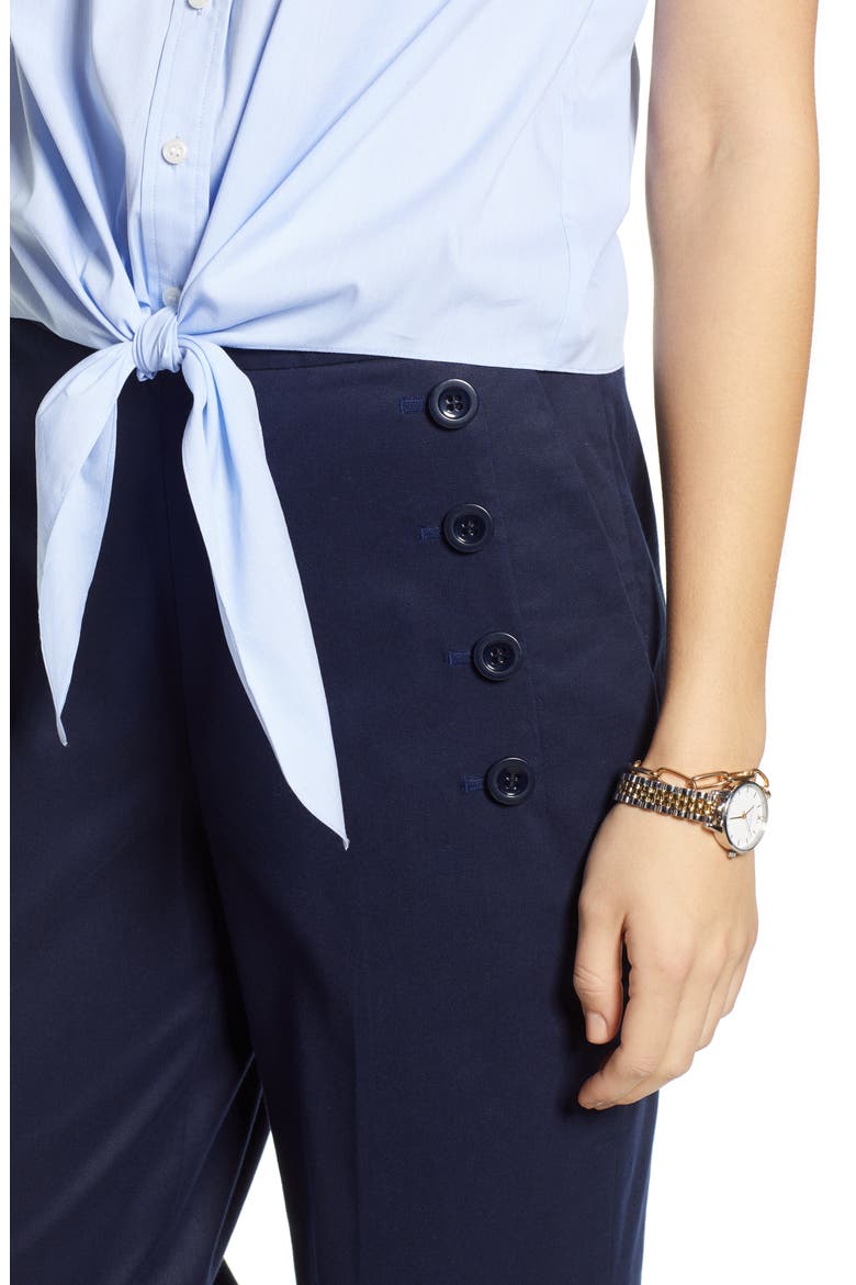 Tie Front Button Down Poplin Shirt, Alternate, color, BLUE END ON END