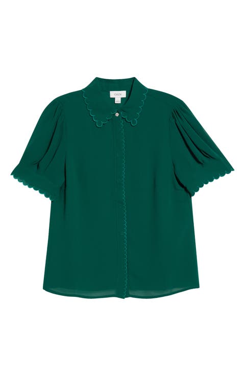 Scallop Trim Button-Up Shirt