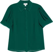 CeCe Scallop Trim Button-Up Shirt