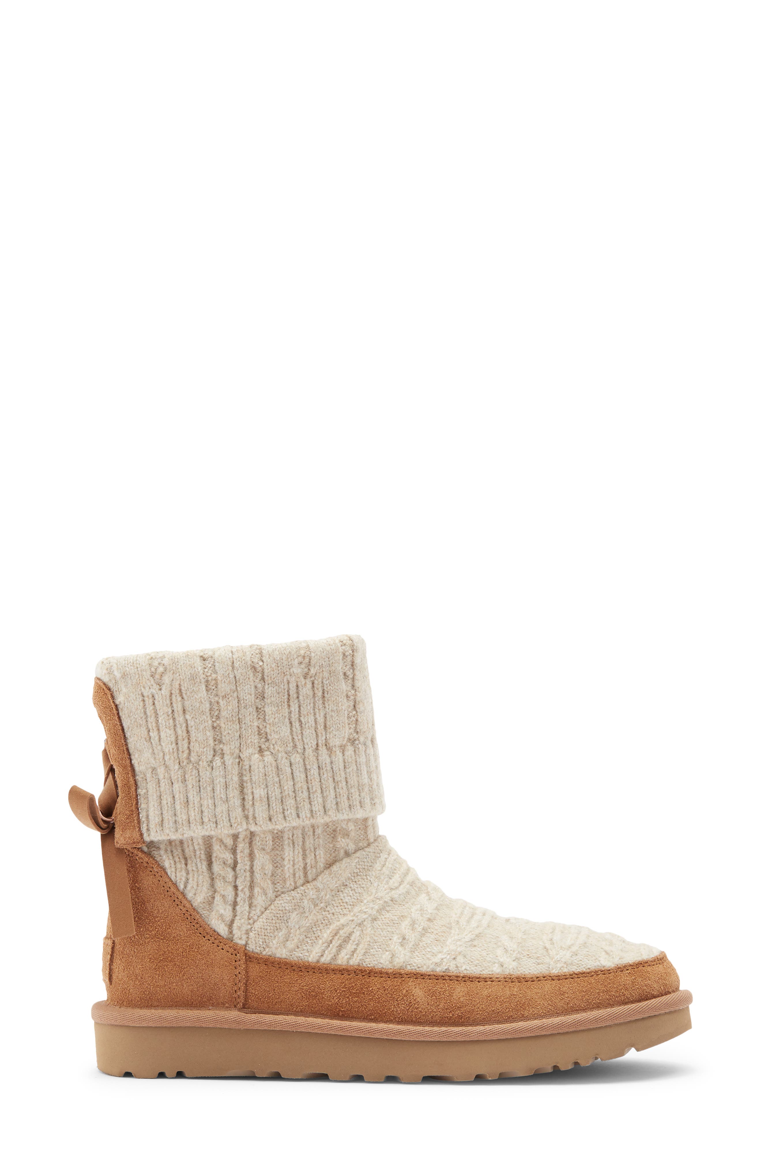 Classic Mini Cable Knit Bootie, Alternate, color, NATURAL / CHESTNUT