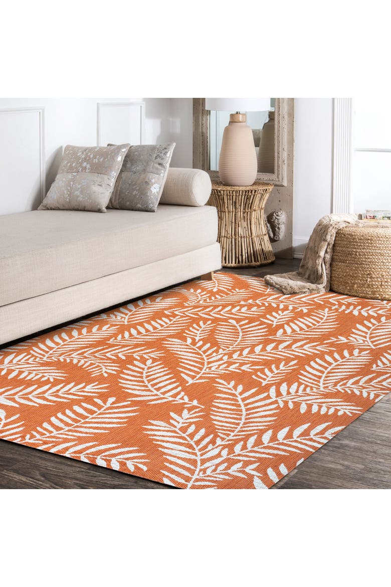 Nevis Palm Frond Indoor/Outdoor Area Rug, Alternate, color, Orange/Cream