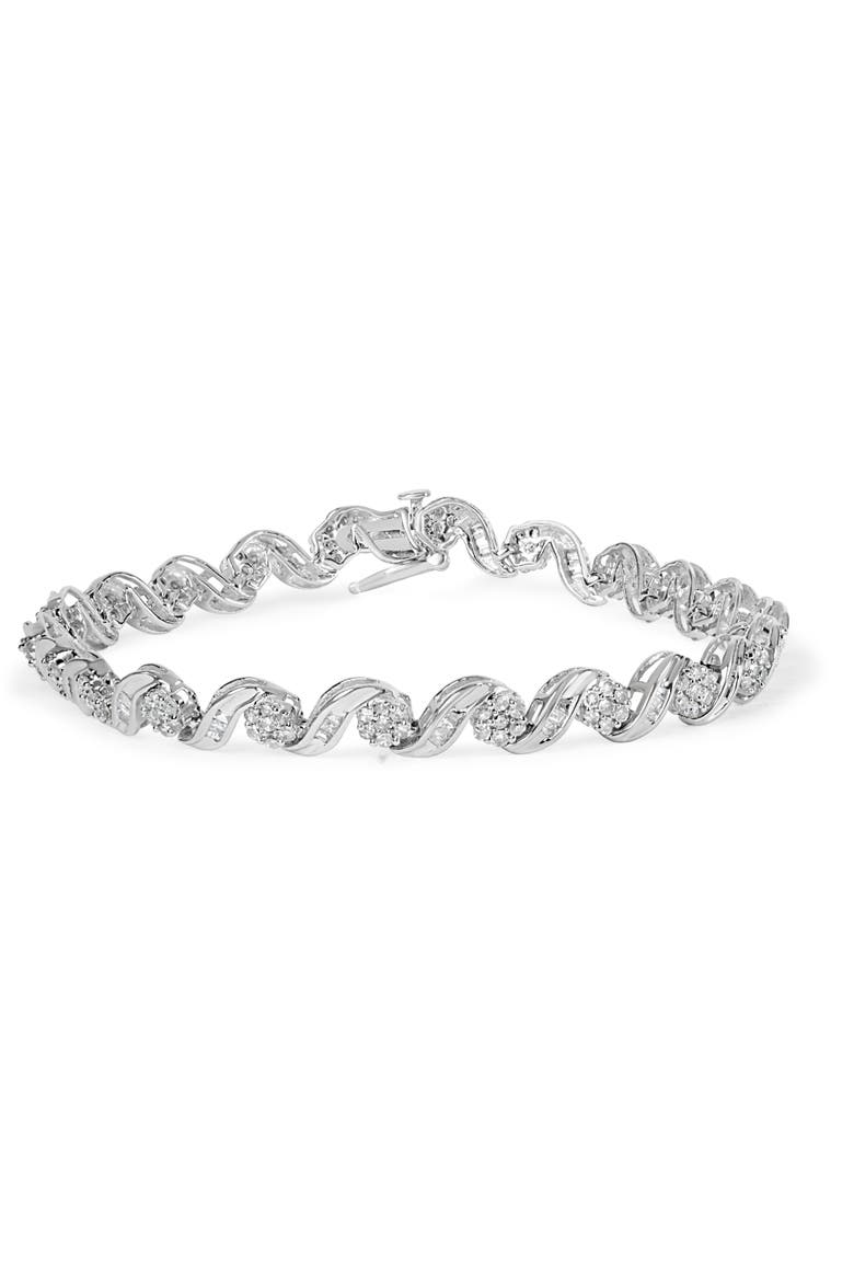 10K White Gold 2.00 Cttw Diamond Floral Design Swirl Link  Bracelet, Main, color, White
