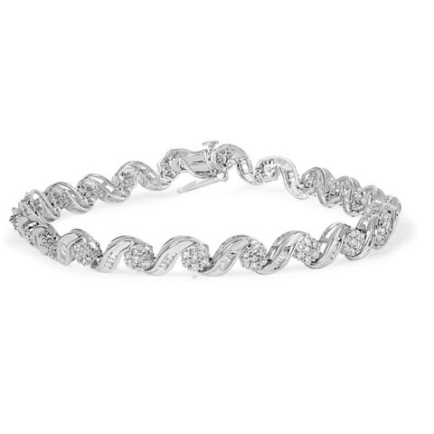 10K White Gold 2.00 Cttw Diamond Floral Design Swirl Link  Bracelet
