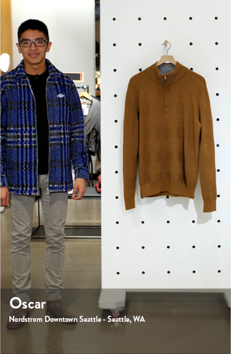 Stripe Merino Wool Blend Quarter Zip Pullover, sales video thumbnail