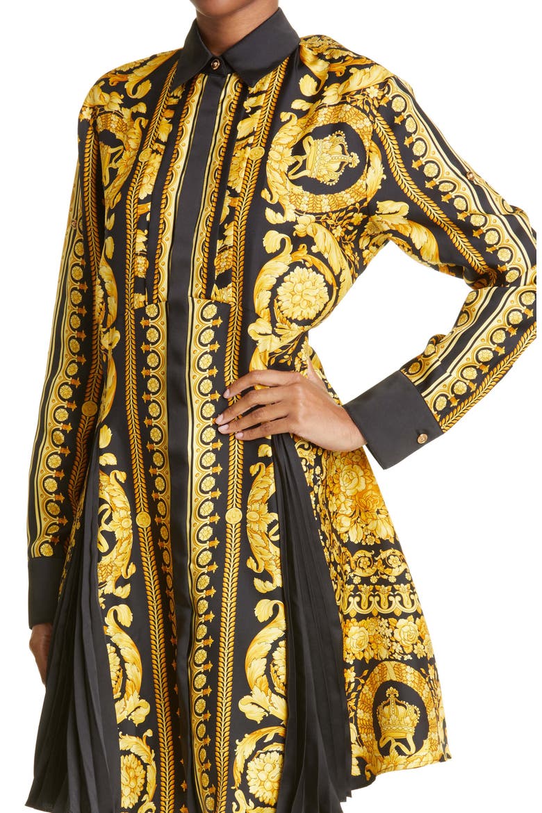 Barocco Print Silk Shirtdress, Alternate, color, BLACK GOLD