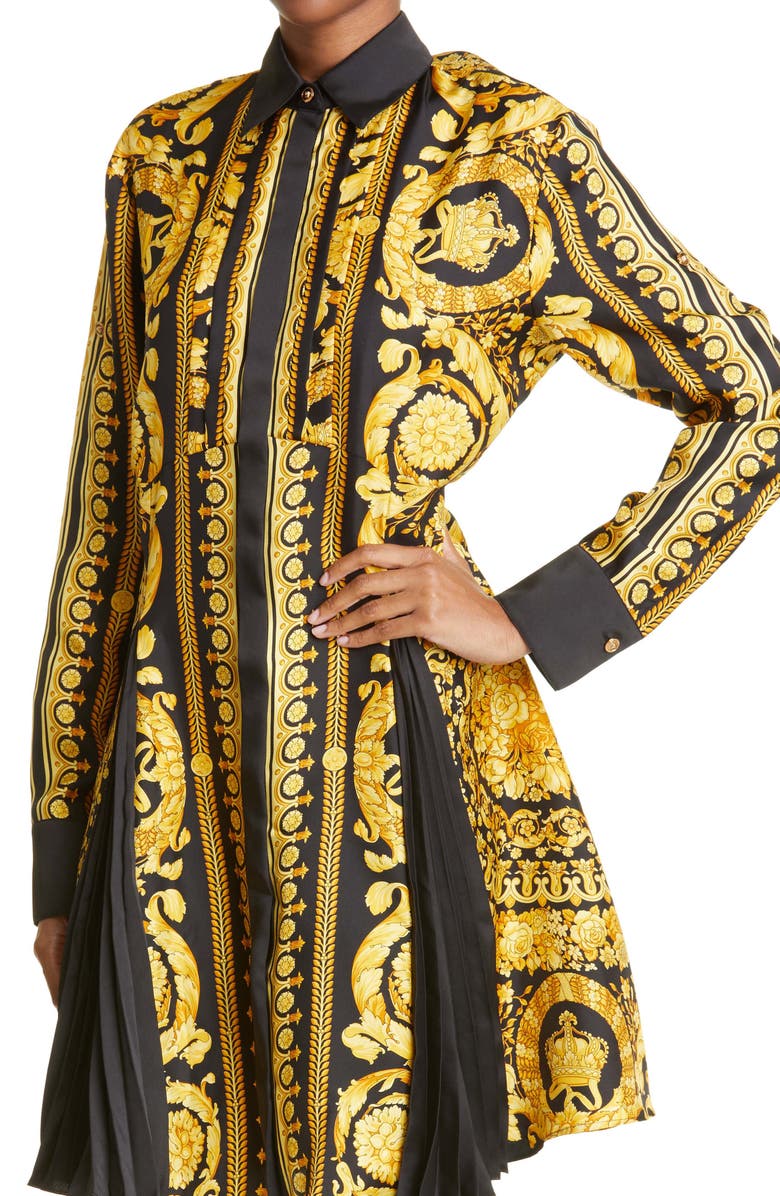 Versace Barocco Print Silk Shirtdress, Alternate, color, 