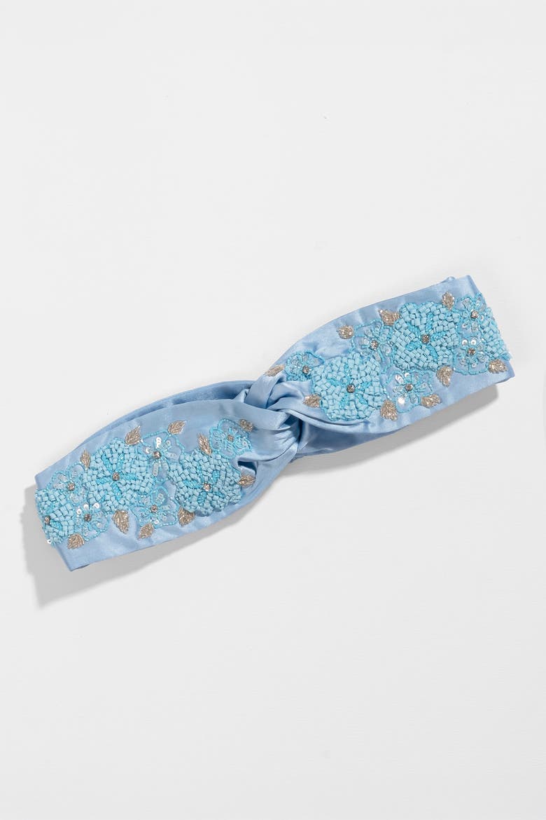 Azure Blossom beaded Blue Knotted headband, Alternate, color, Blue