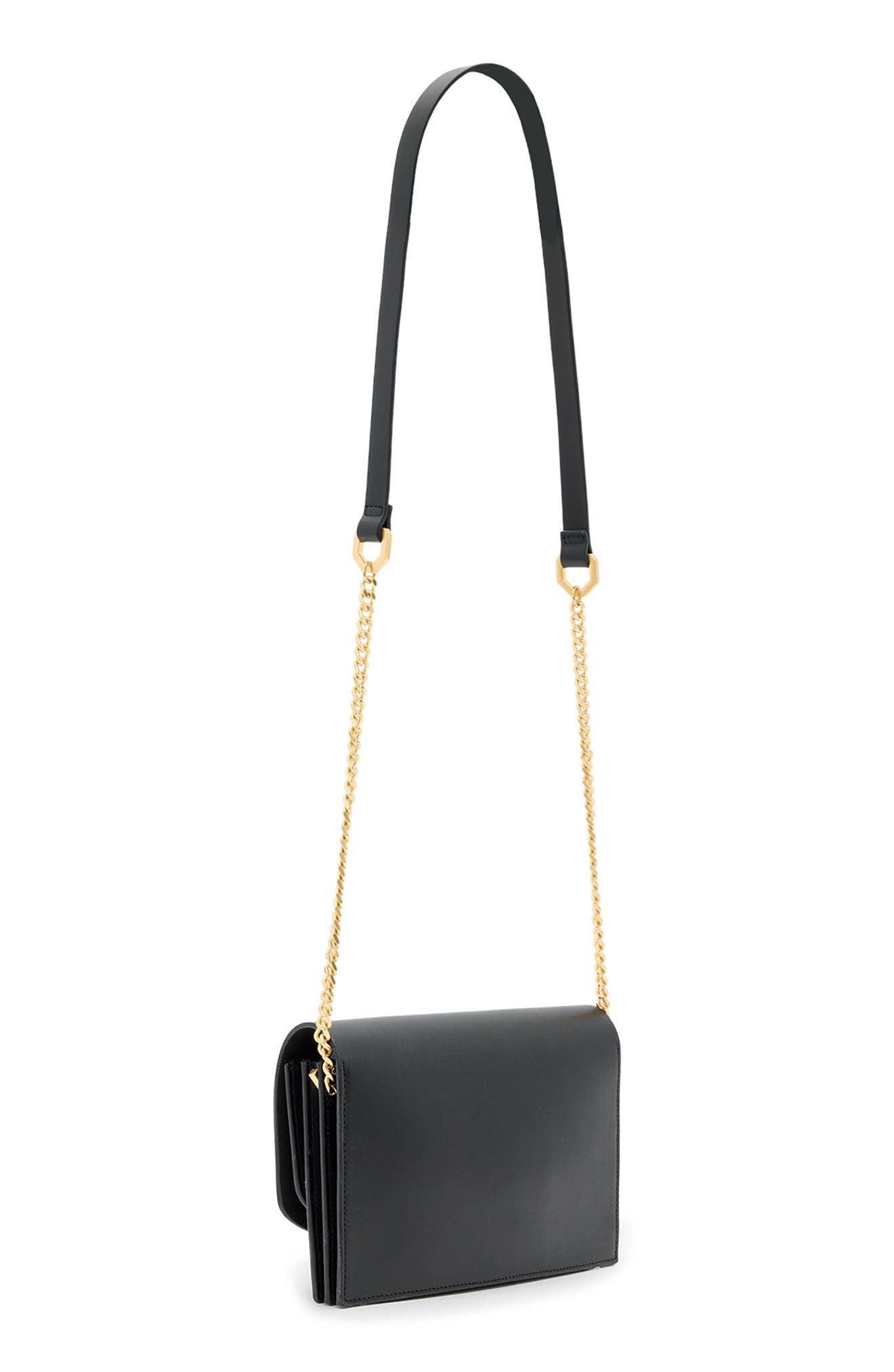 AllSaints Etta Leather Clutch, Alternate, color, Black