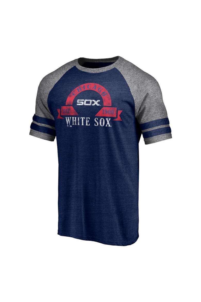 Men's Fanatics Branded Heather Navy Chicago White Sox Utility Two-Stripe Raglan Tri-Blend T-Shirt, Alternate, color, Heather Navy