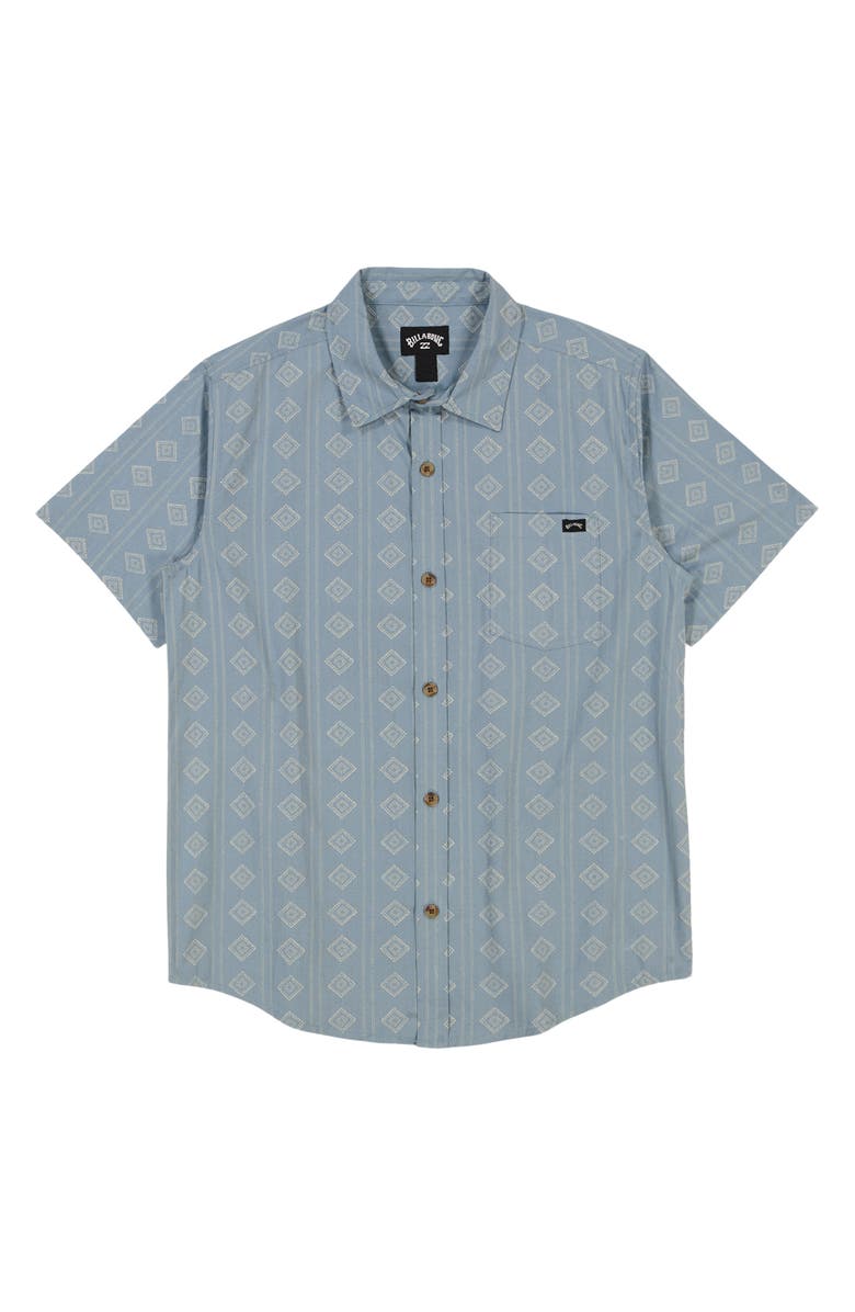 Billabong Kids' Sundays Mini Geo Print Short Sleeve Button-Up Shirt, Main, color, Washed Blue