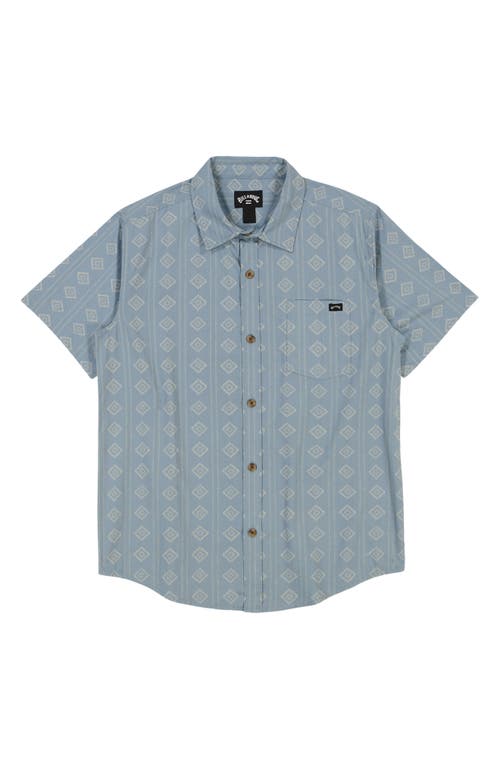 Billabong Kids' Sundays Mini Geo Print Short Sleeve Button-up Shirt In Washed Blue