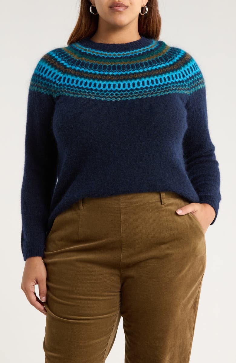 Seasalt Cornwall Annik Fair Isle Wool & Mohair Blend Sweater, Main, color, Modernist Cyan Multi