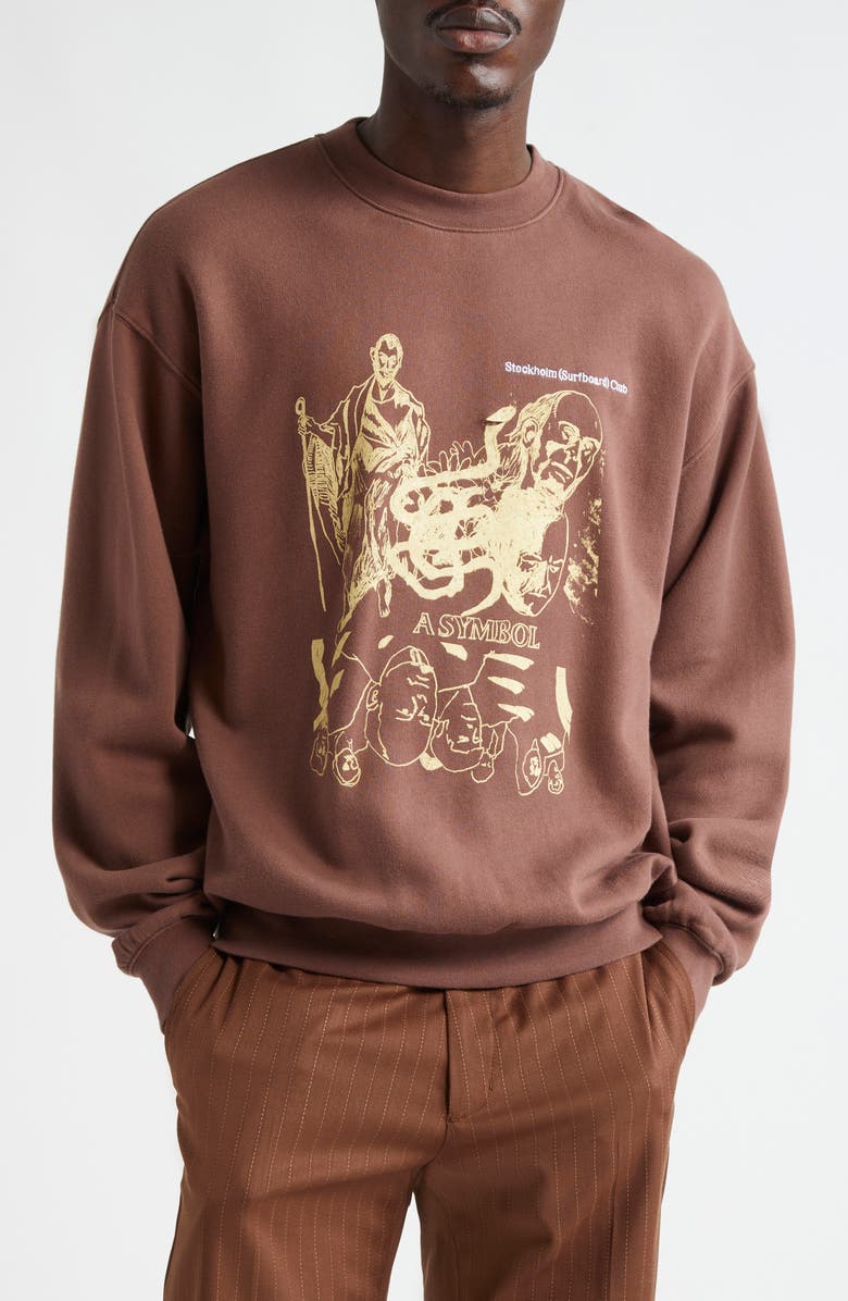 STOCKHOLM SURFBOARD CLUB Ford Logo Embroidered Graphic Sweatshirt, Main, color, Brown