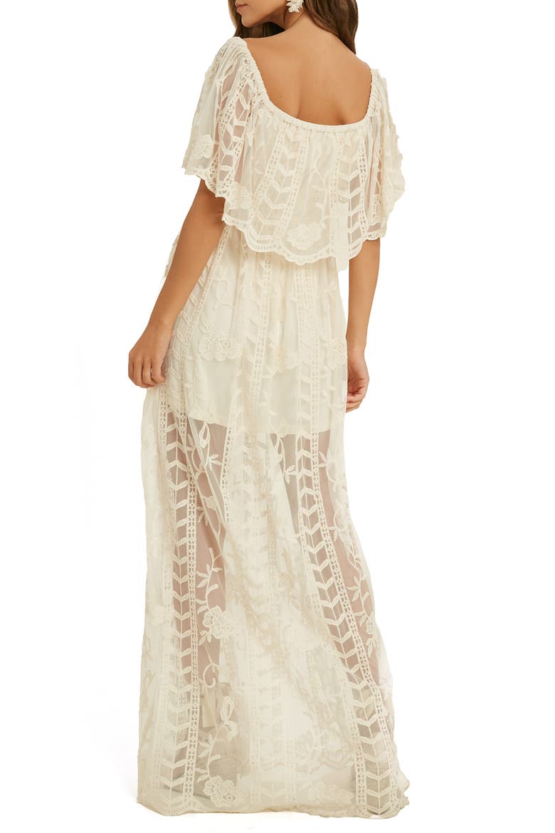 Lace Overlay Off the Shoulder Maxi Dress, Alternate, color, NATURAL