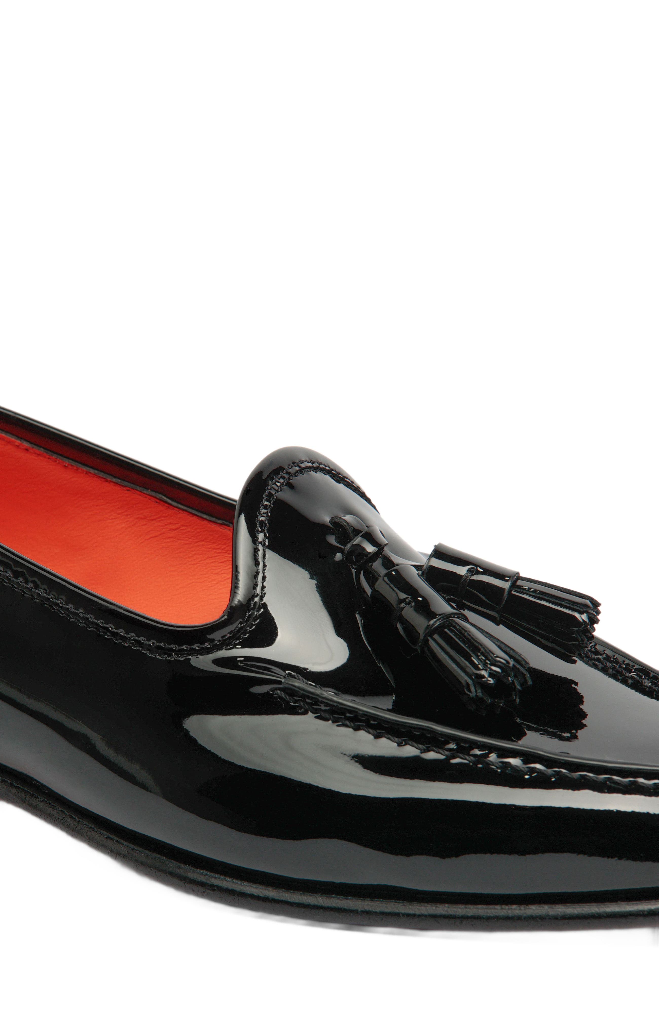 Santoni Women's Andrea Black Patent Tassel Loafer, Alternate, color, Black