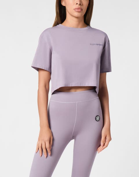 Cotton Cropped T-Shirt Round Neck Ss Scratch Women