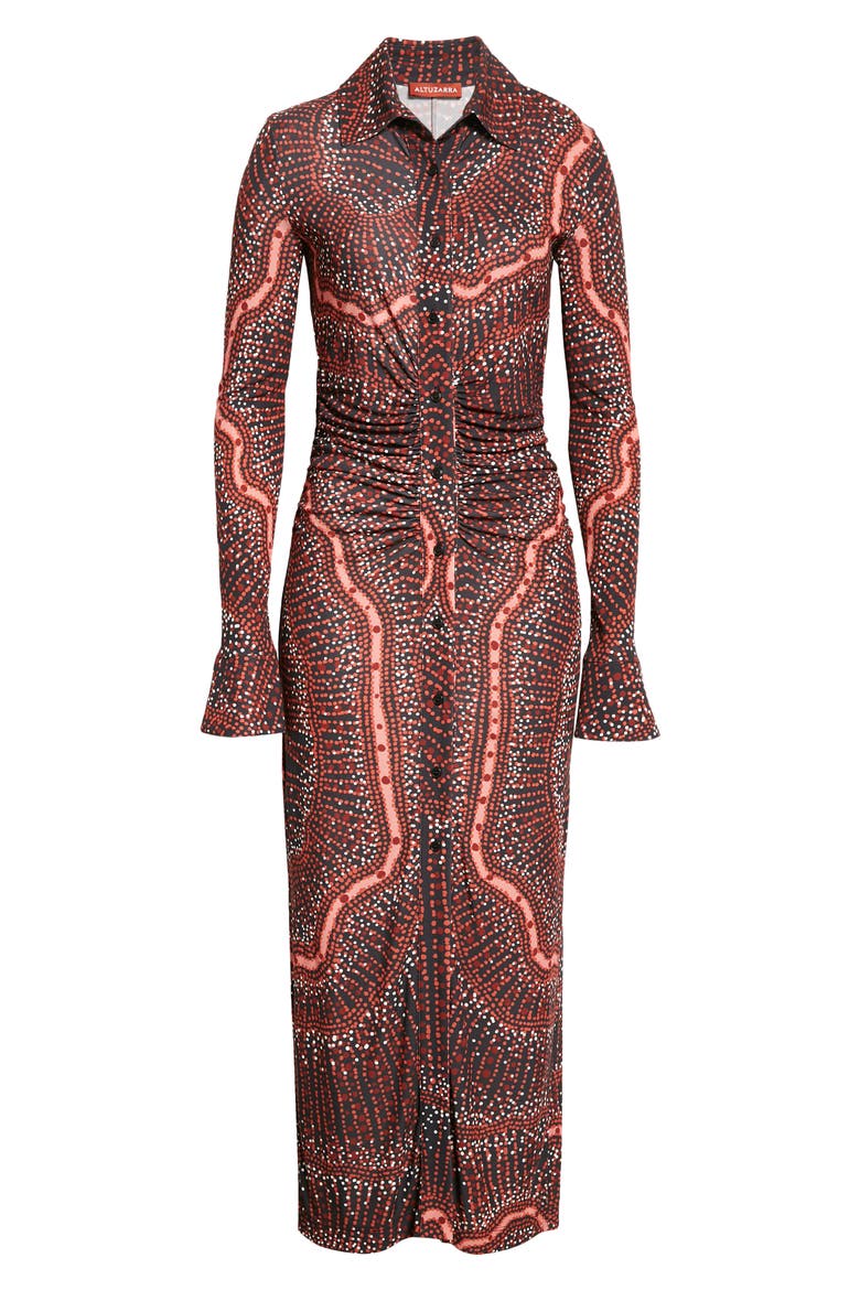 Claudia Dot Print Long Sleeve Jersey Midi Dress, Alternate, color, 254001 BLACK