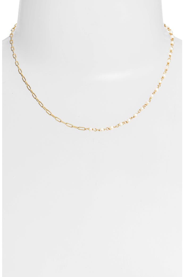 Argento Vivo Half Pearl Station Necklace, Alternate, color, GOLD