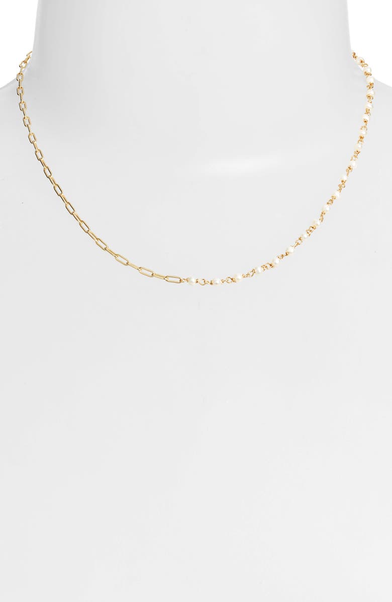 Argento Vivo Sterling Silver Argento Vivo Half Pearl Station Necklace, Alternate, color, 