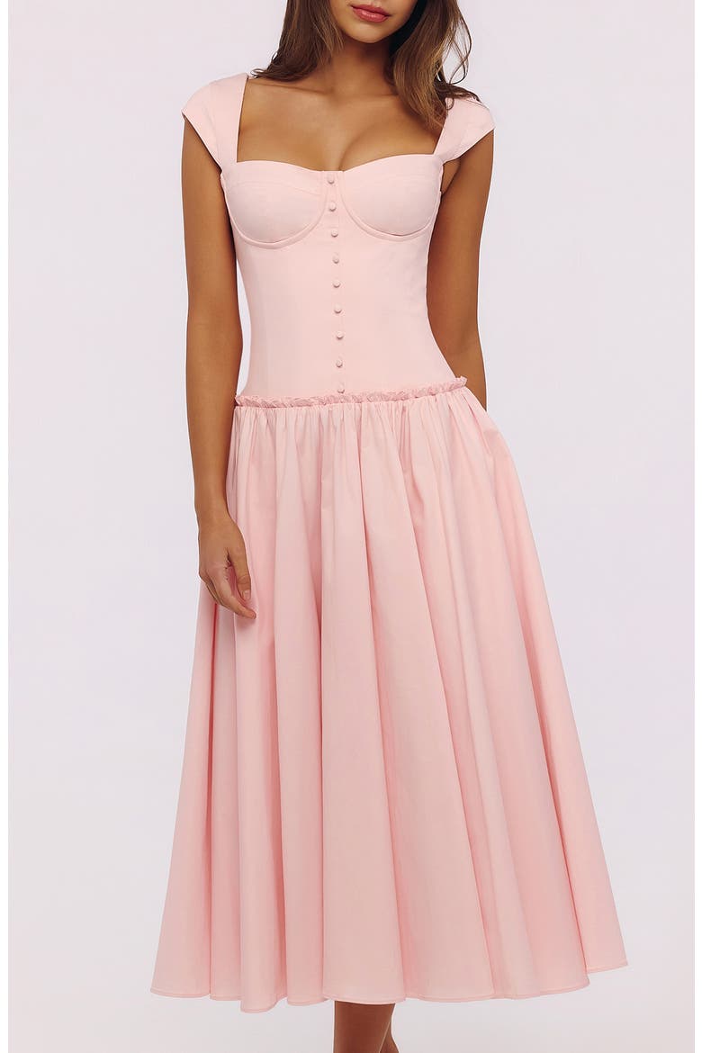 Kaia Cap Sleeve Fit & Flare Midi Dress, Alternate, color, PINK