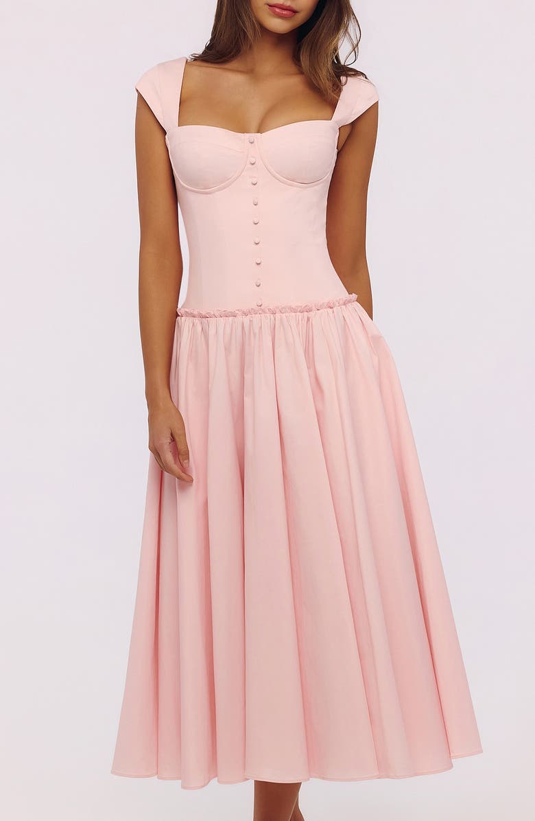 HOUSE OF CB Kaia Cap Sleeve Fit & Flare Midi Dress, Alternate, color, Pink