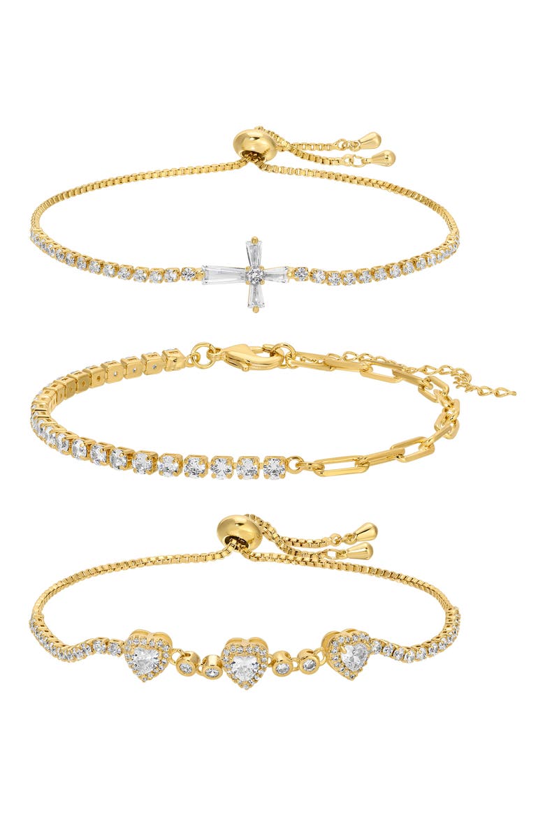 Mary CZ 3-Pack Assorted Bracelets, Main, color, GOLD