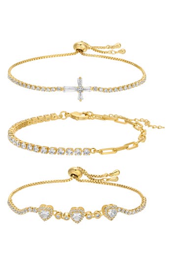 Eye Candy Los Angeles Mary Cz 3-pack Assorted Bracelets In Gold