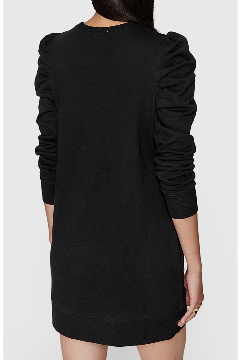 Janine Faded Puff Sleeve Cotton Sweatshirt Minidress, Alternate, color, TRUE BLACK