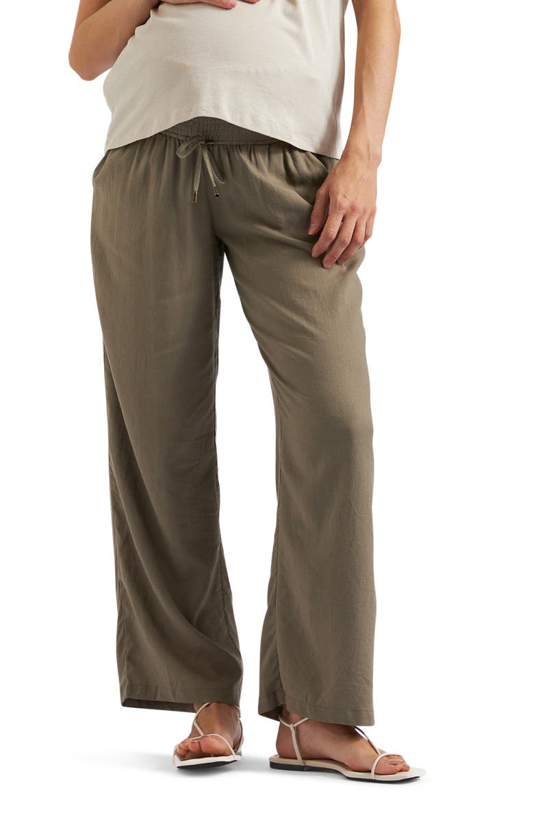 Ripe Maternity Indi Wide Leg Linen Pant, Main, color, Olive