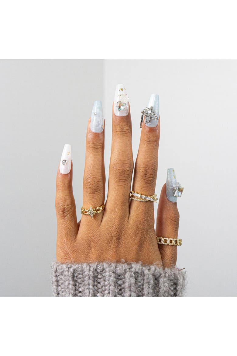 3H Luxury Handmade Press-on Nails - Crystal Butterfly, Alternate, color, White/Blue/Clear