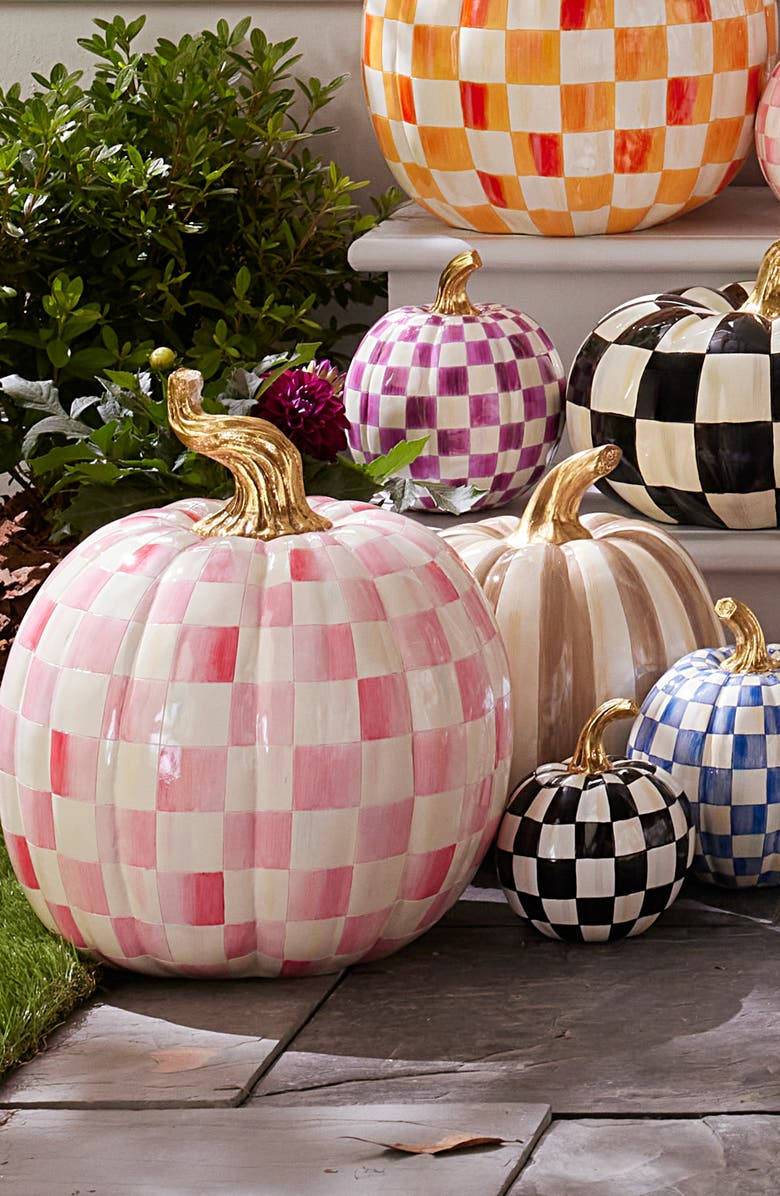 MACKENZIE CHILDS Bubblegum Pink Check Large Pumpkin, Alternate, color, Pink