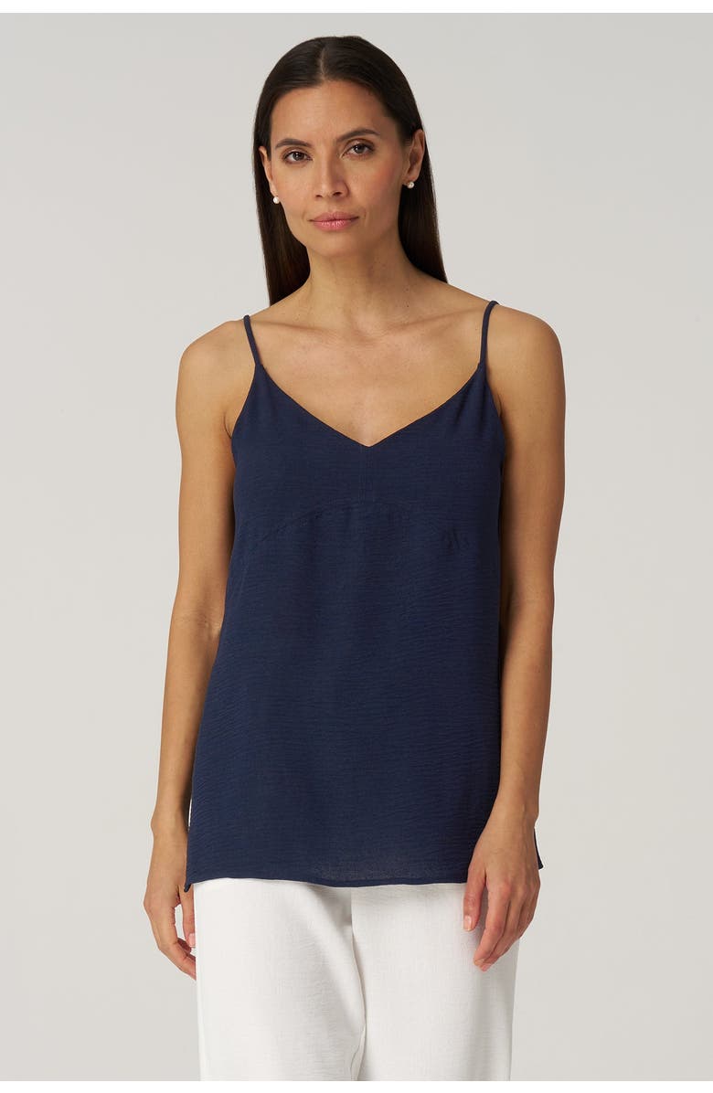Franne Golde Textured Crepe Flowy Long Cami, Main, color, Navy