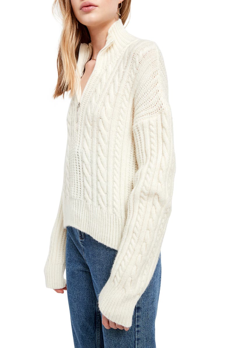 BDG Urban Outfitters Half-Zip Cable Sweater, Alternate, color,