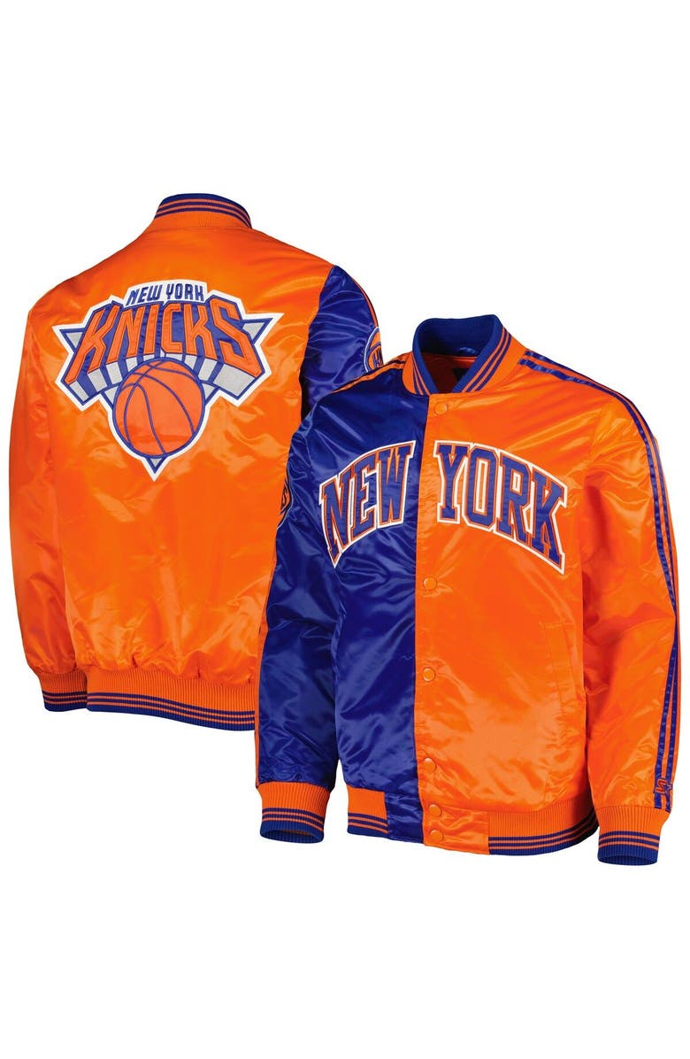 STARTER Men's Starter Blue/Orange New York Knicks Fast Break Satin Full-Snap Jacket, Main, color, 