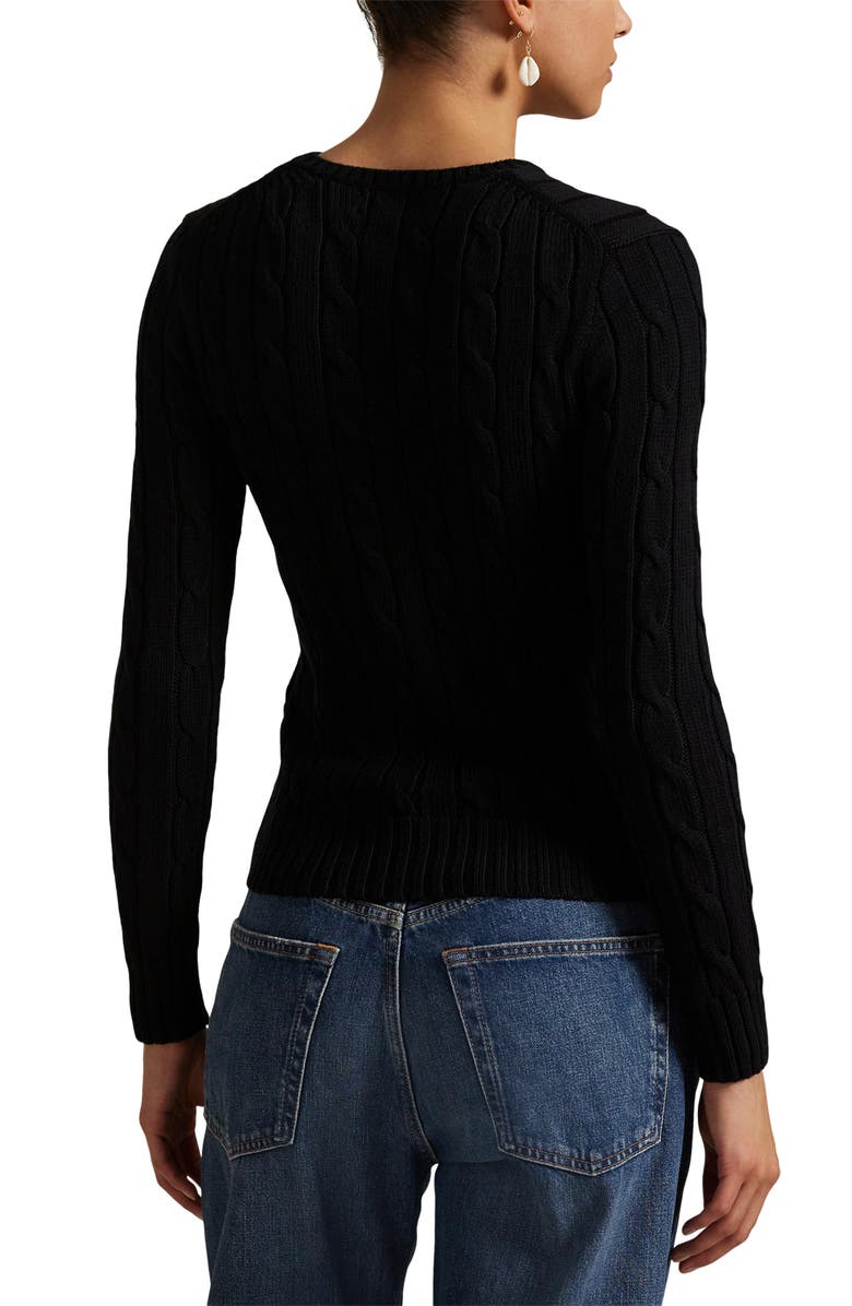 Polo Ralph Lauren Julianna Pima Cotton Cable Knit Crewneck Sweater, Alternate, color, Polo Black/ White Pp